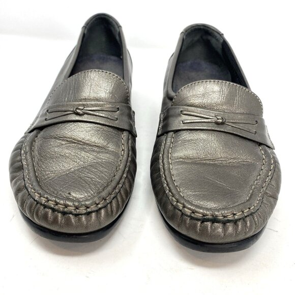 SAS Shoe Women 8.5 Easier Gray Leather Dress Loafer Tripad Comfort Moccasin Heel - Picture 2 of 11